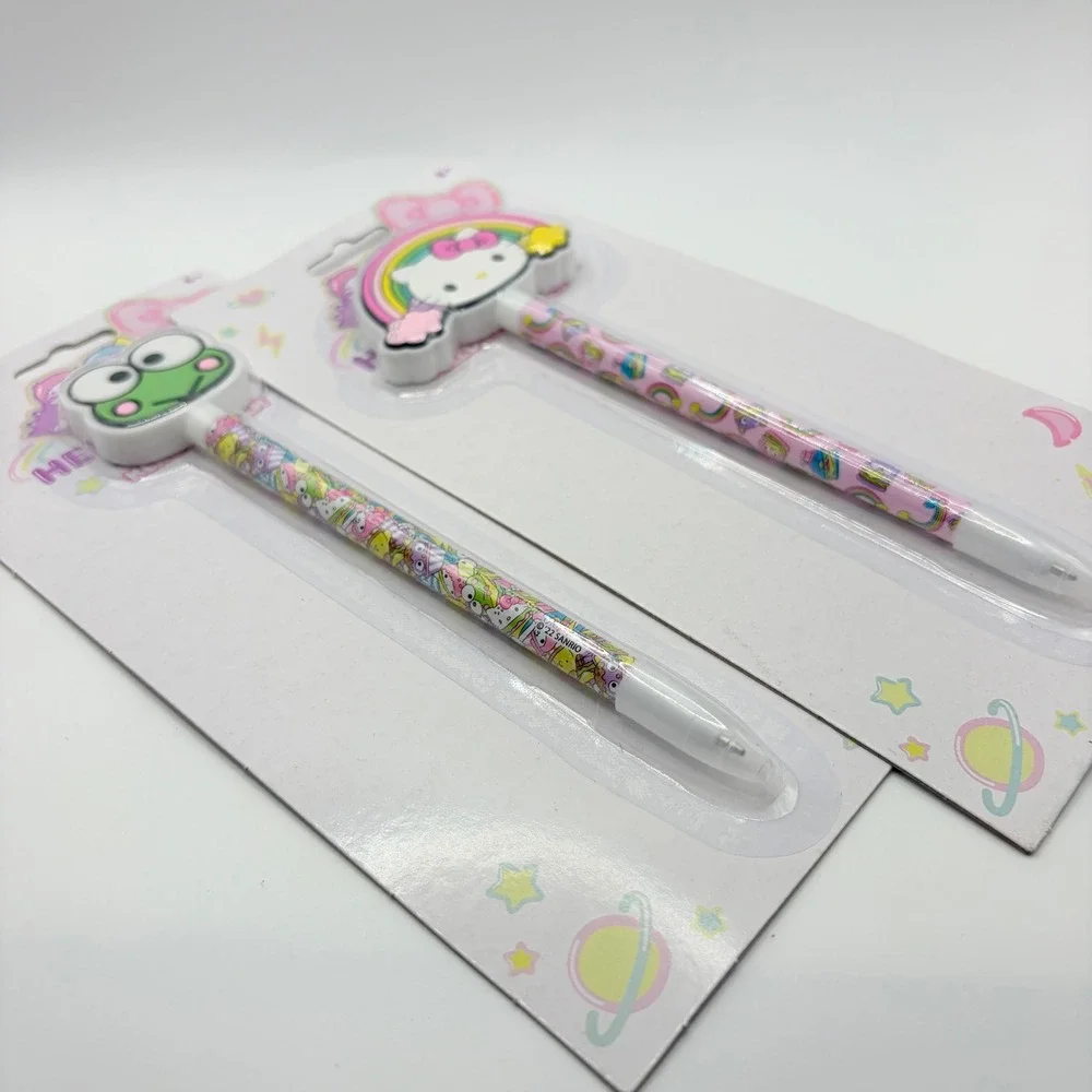 Sanrio Hello Kitty Keroppi Rainbow Novelty Pen Set 2pk Black Ink Kawaii Pens